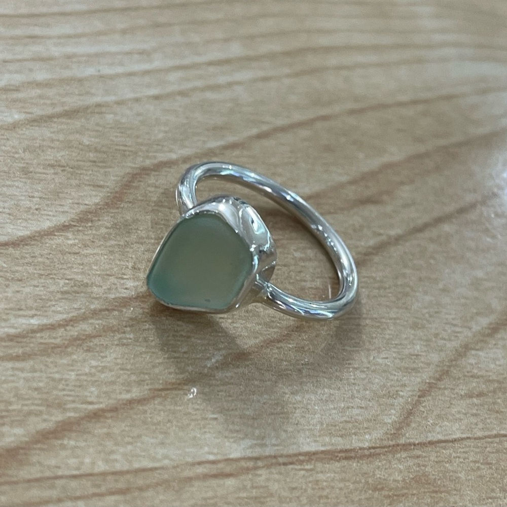 Sea green sea glass sterling silver ring.